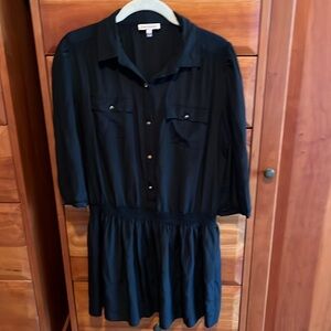 2000's Y2K Juicy Couture Black Silk Shirtdress with Gold Buttons